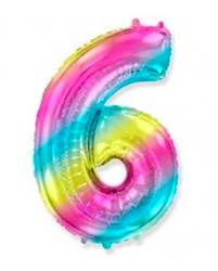 Изображение Шар ЦИФРА 6 40" Slim радуга металлик 102 см